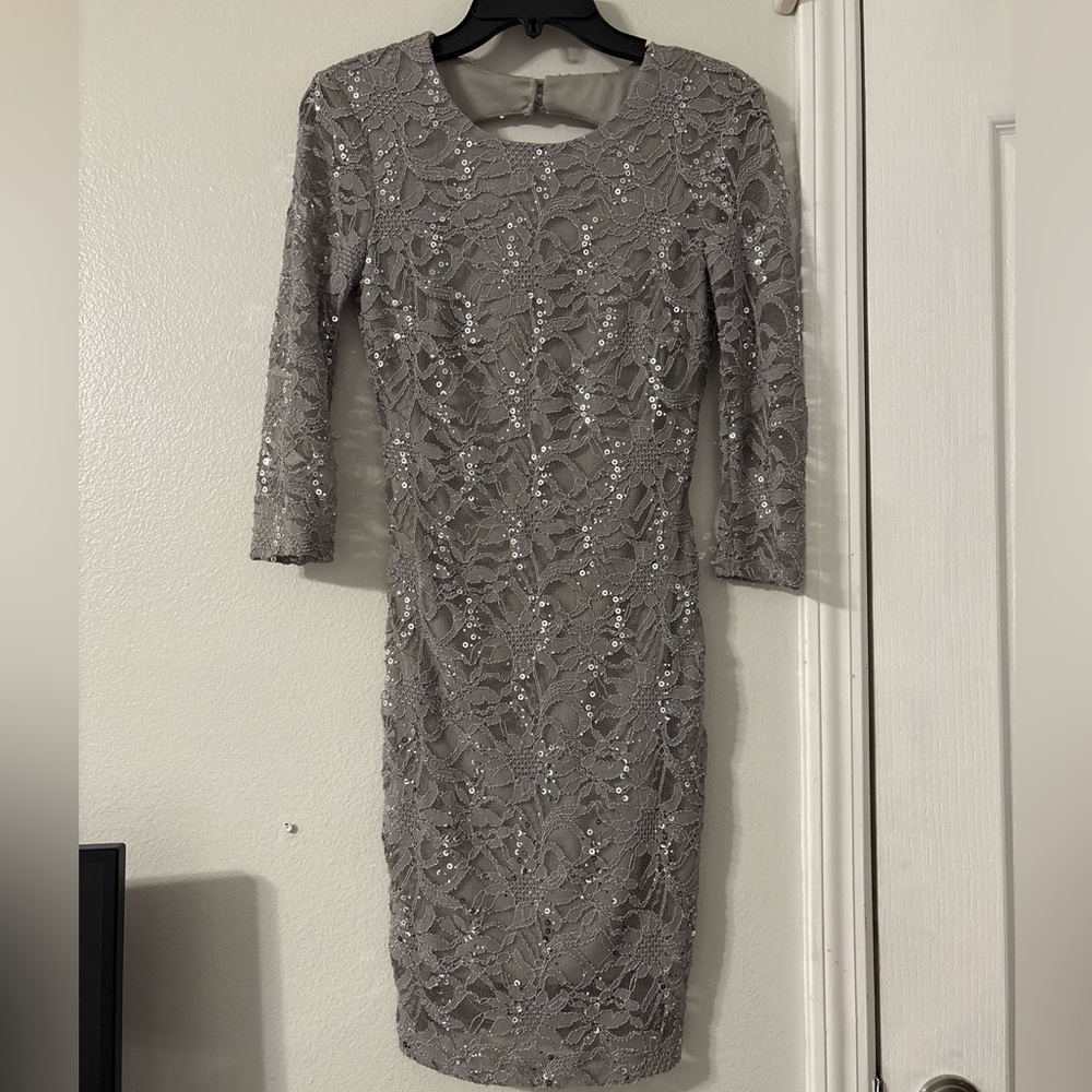 B Darlin Silver Lace Half Sleeve Dress